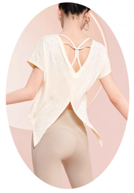 Womens Lace Short Sleeve T-Shirt Casual Round Neck Yoga Top